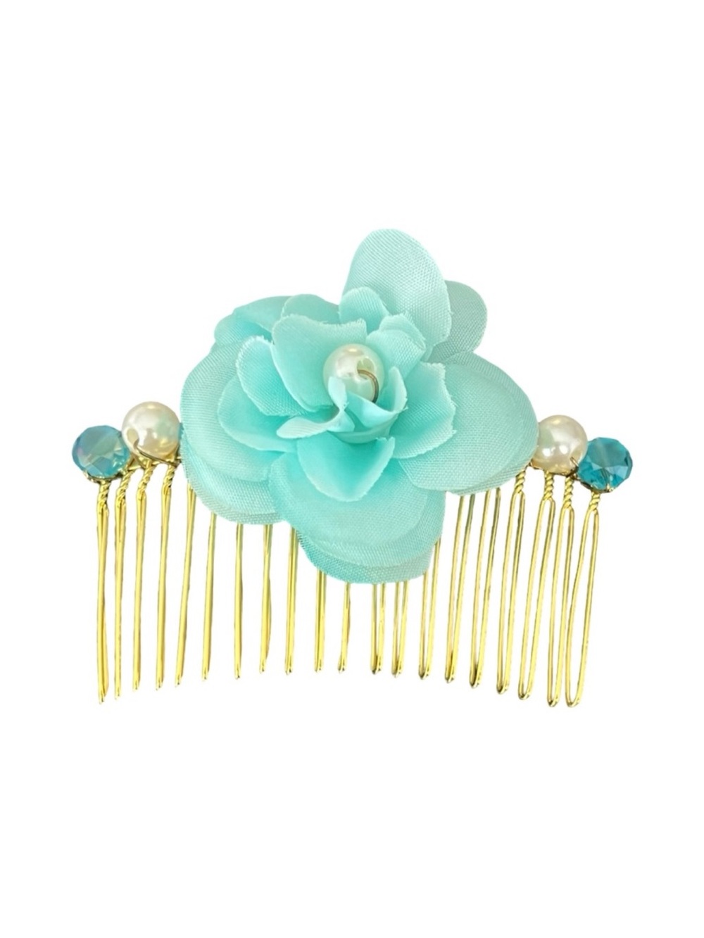 Turquoise Flower Pearl Accent Hair Comb FINAL PRICE DROP